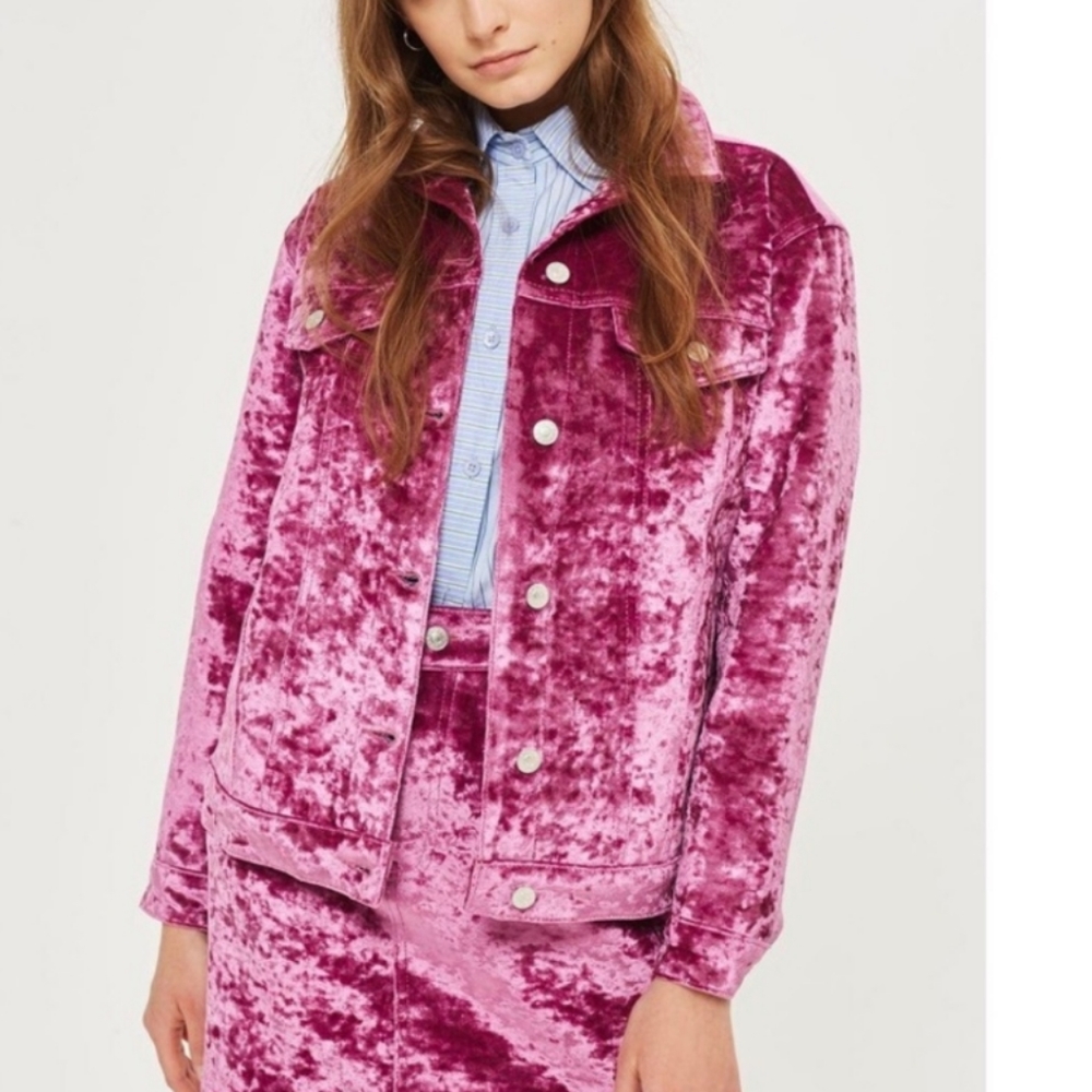 Top Shop MOTO Bonded Velvet Denim Jacket Size 2